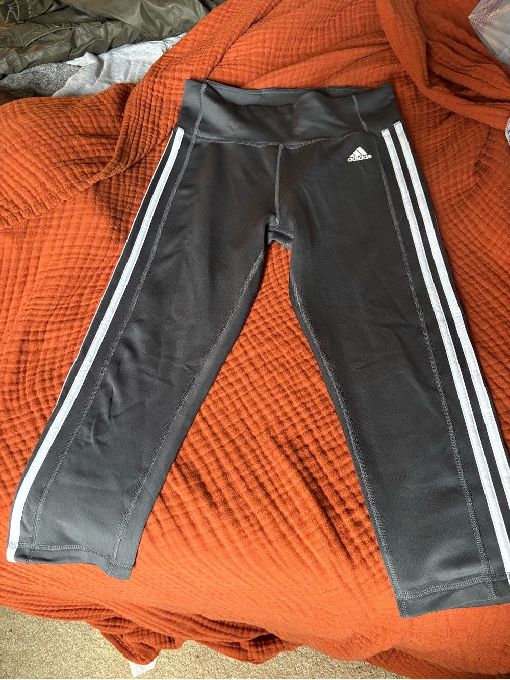 Adidas Women’s Gray Climalite Athletic Capri Leggings with White Stripes